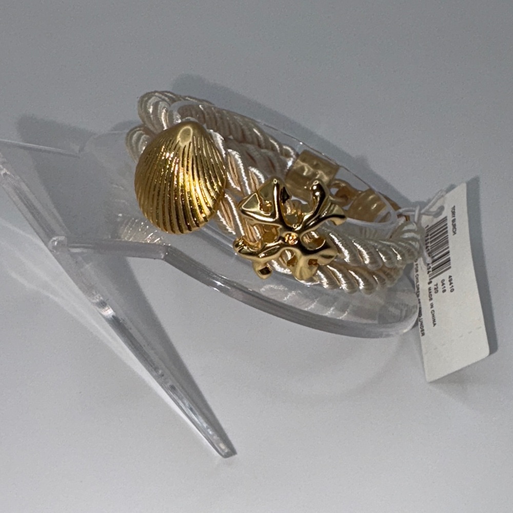 Tory Burch Gold and Cream Shell Bracelet